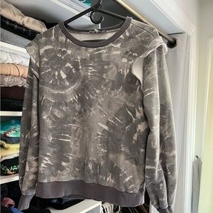 Gray Tie-Dye Ruffled Shoulder Long Sleeve